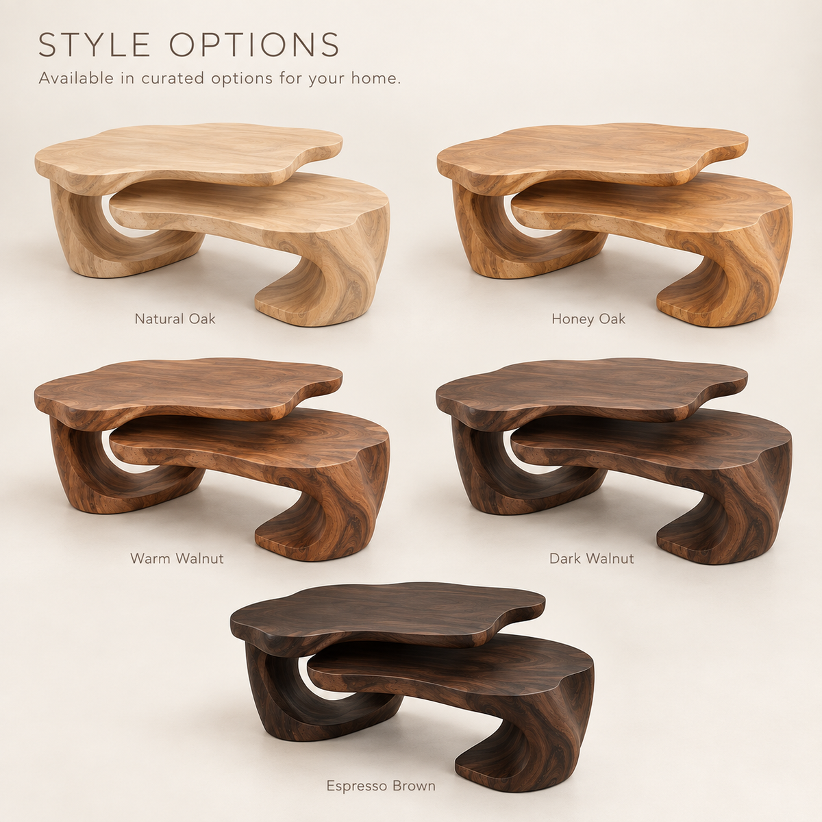 Noelle Sculptural Solid Wood Coffee Table Set - Design 365 - product detail and styling view 10
