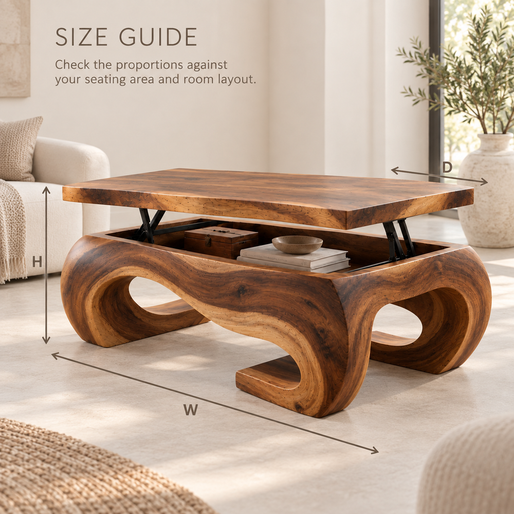 Elian Sculptural Solid Wood Coffee Table - Design 366 - product detail and styling view 7