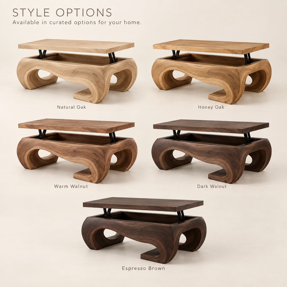 Elian Sculptural Solid Wood Coffee Table - Design 366 - product detail and styling view 10
