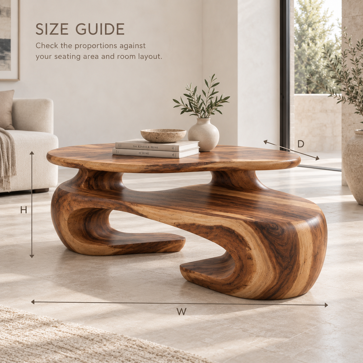 Seraph Sculptural Solid Wood Coffee Table - Design 367 - product detail and styling view 7