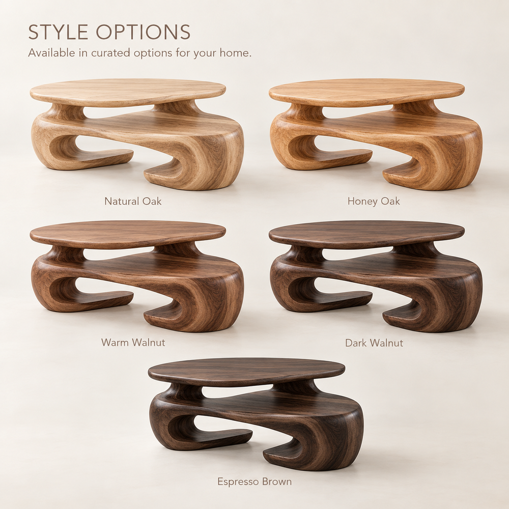 Seraph Sculptural Solid Wood Coffee Table - Design 367 - product detail and styling view 10