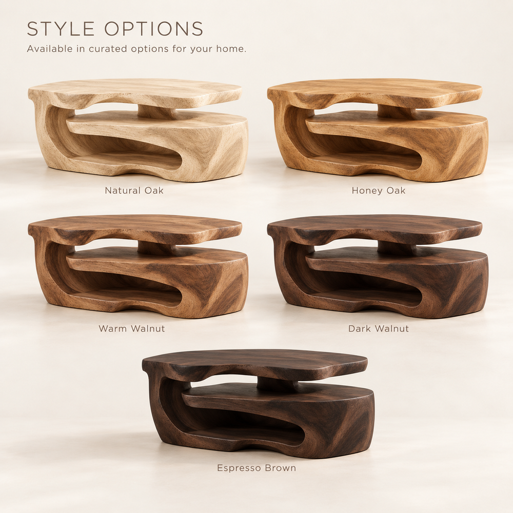 Maelle Sculptural Solid Wood Coffee Table - Design 368 - product detail and styling view 10