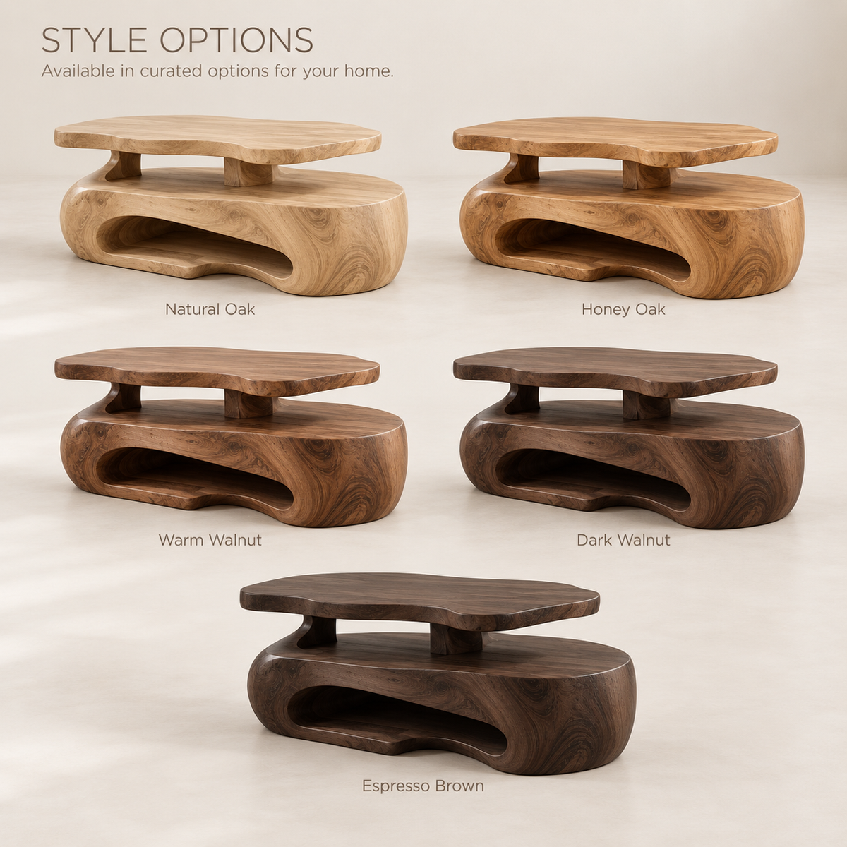 Corin Sculptural Solid Wood Coffee Table - Design 369 - product detail and styling view 10