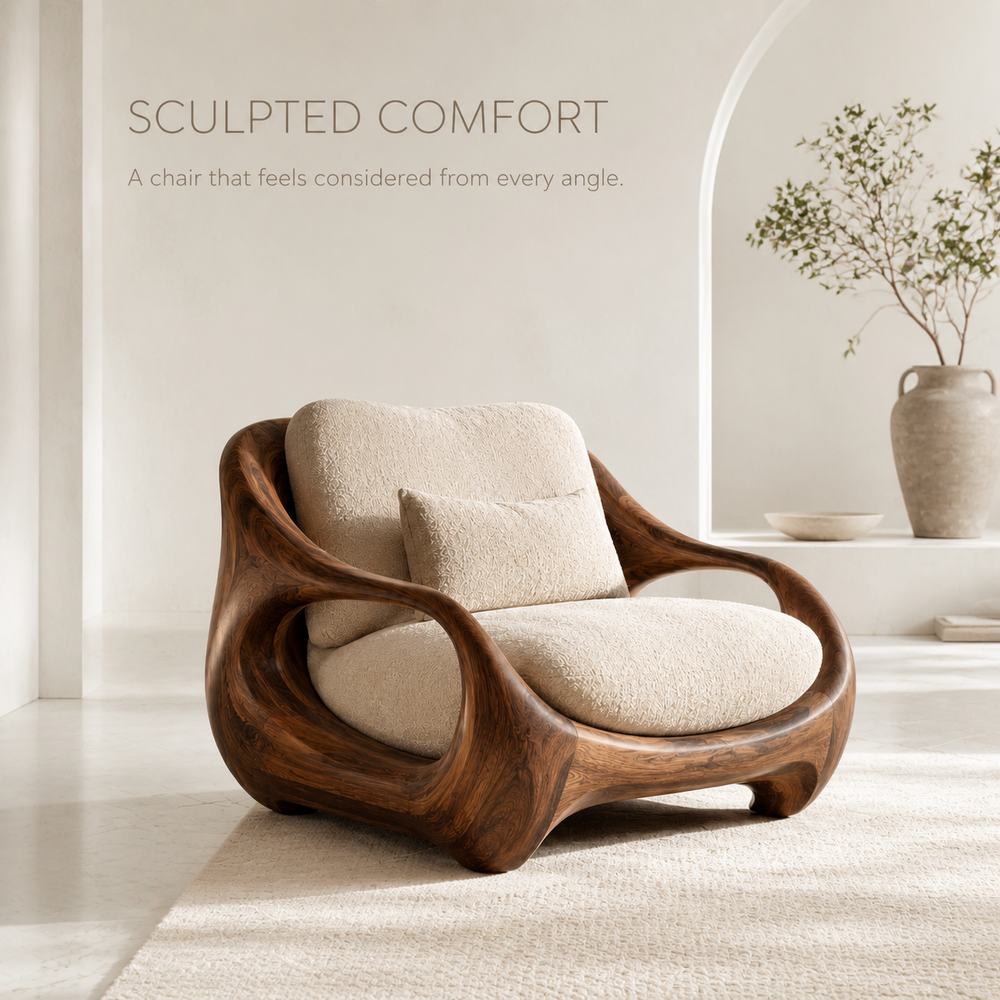 Alden Sculptural Natural Wood Lounge Chair - Design 019 - product image 03