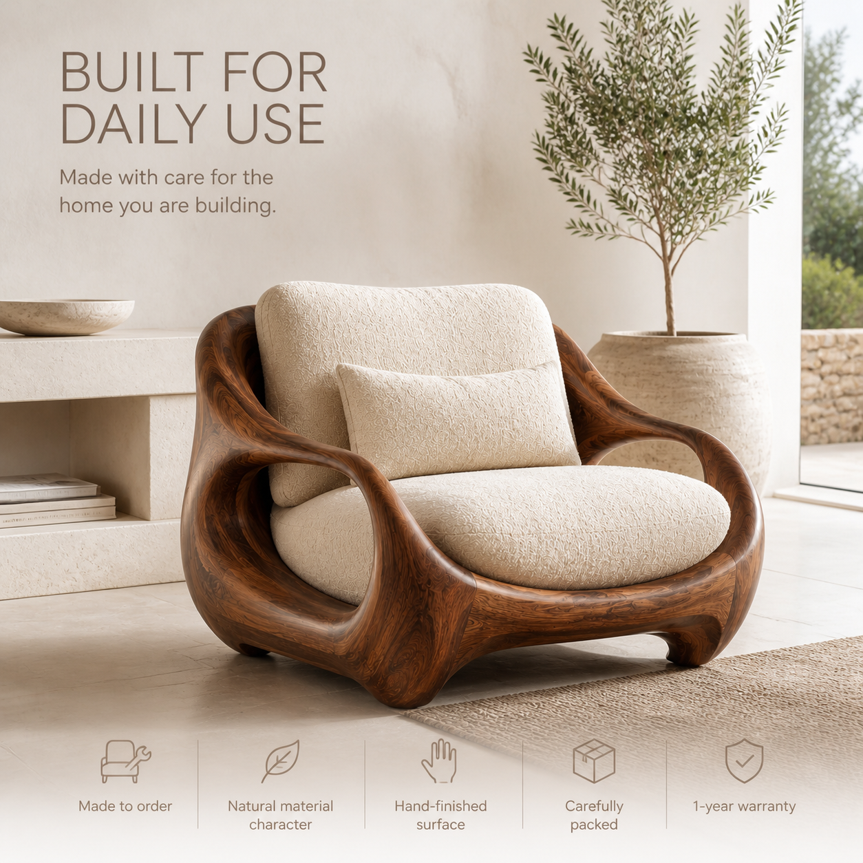 Alden Sculptural Natural Wood Lounge Chair - Design 019 - product image 09