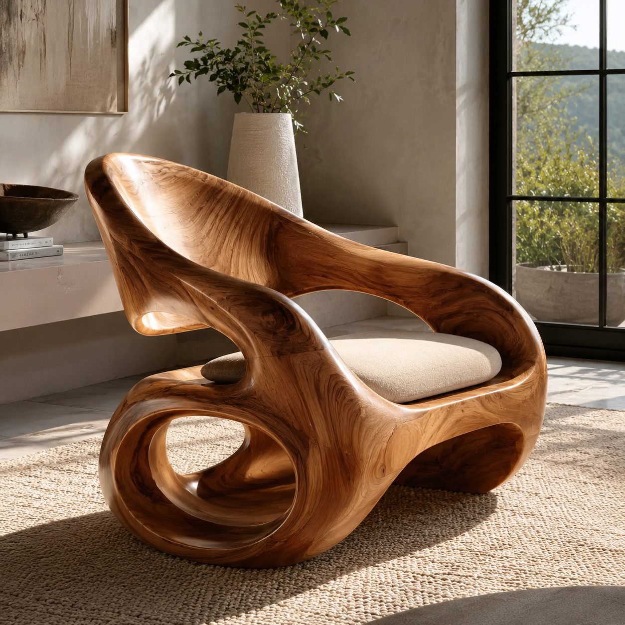 Alden Sculptural Natural Wood Lounge Chair - Design 020 - main view