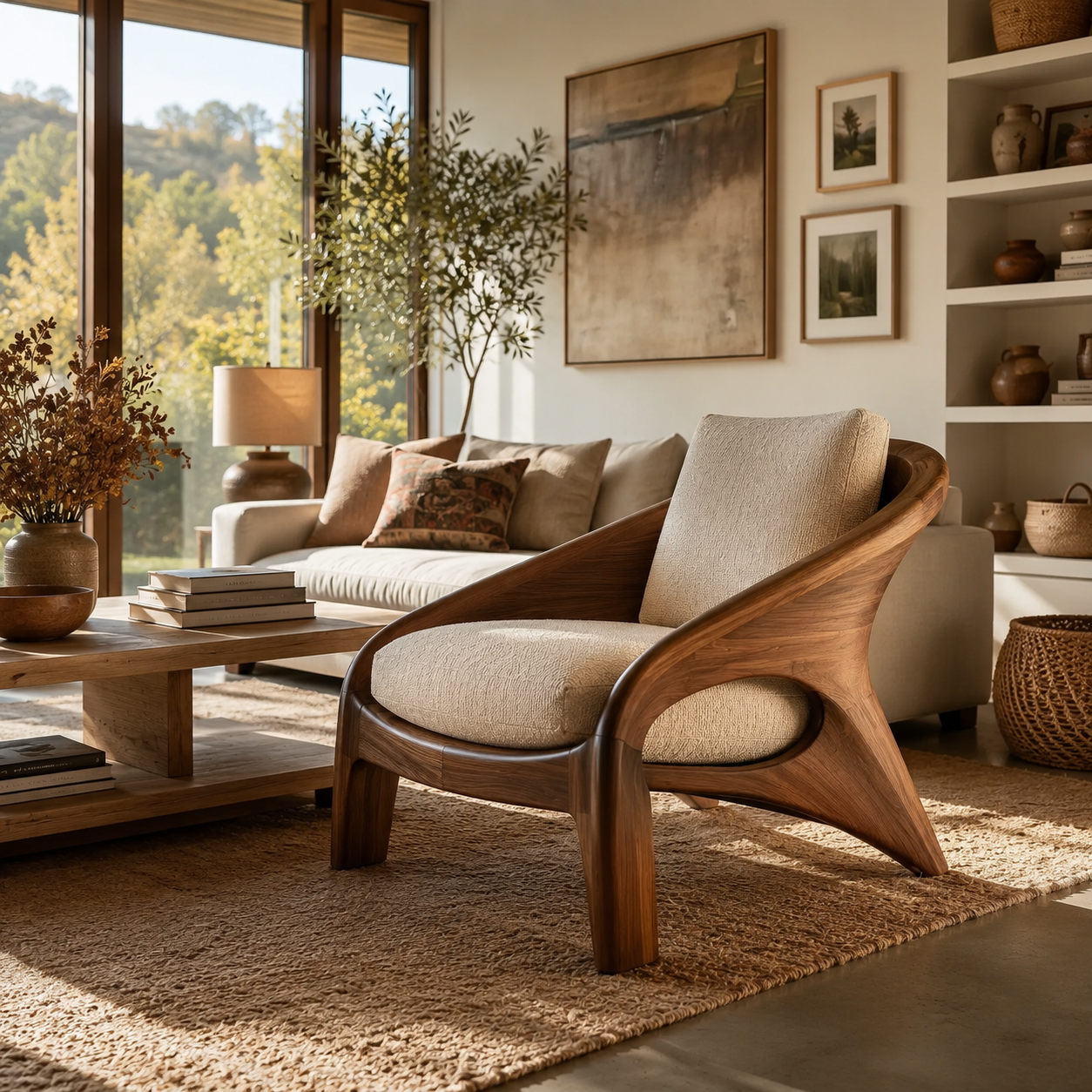 Liora Warm Natural Wood Accent Chair - Design 023 - main view