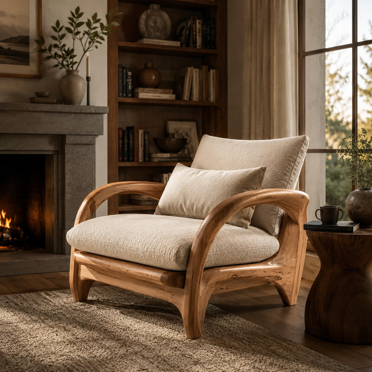 Nolan Arc Natural Wood Lounge Chair - Design 028 - main view