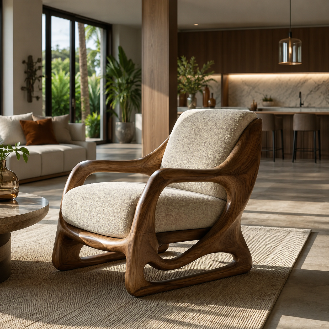 Marin Curved Natural Wood Lounge Chair - Design 030 - main view