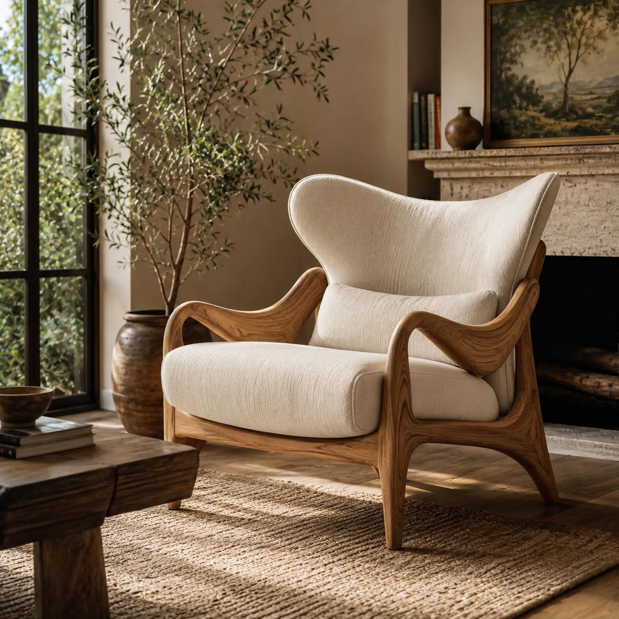 Selene Rounded Natural Wood Accent Chair - Design 031 - main view