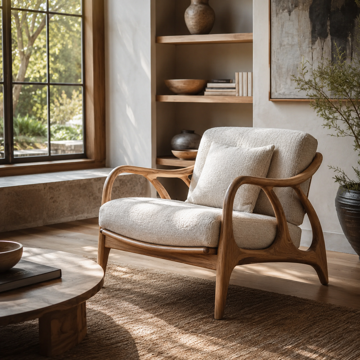 Alden Sculptural Natural Wood Lounge Chair - Design 032 - main view