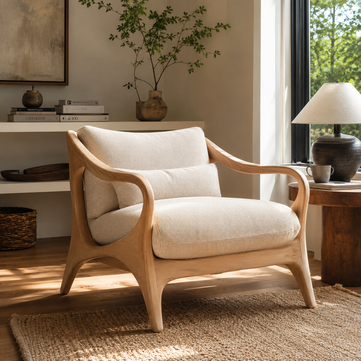 Soren Rounded Natural Wood Lounge Chair - Design 036 - main view