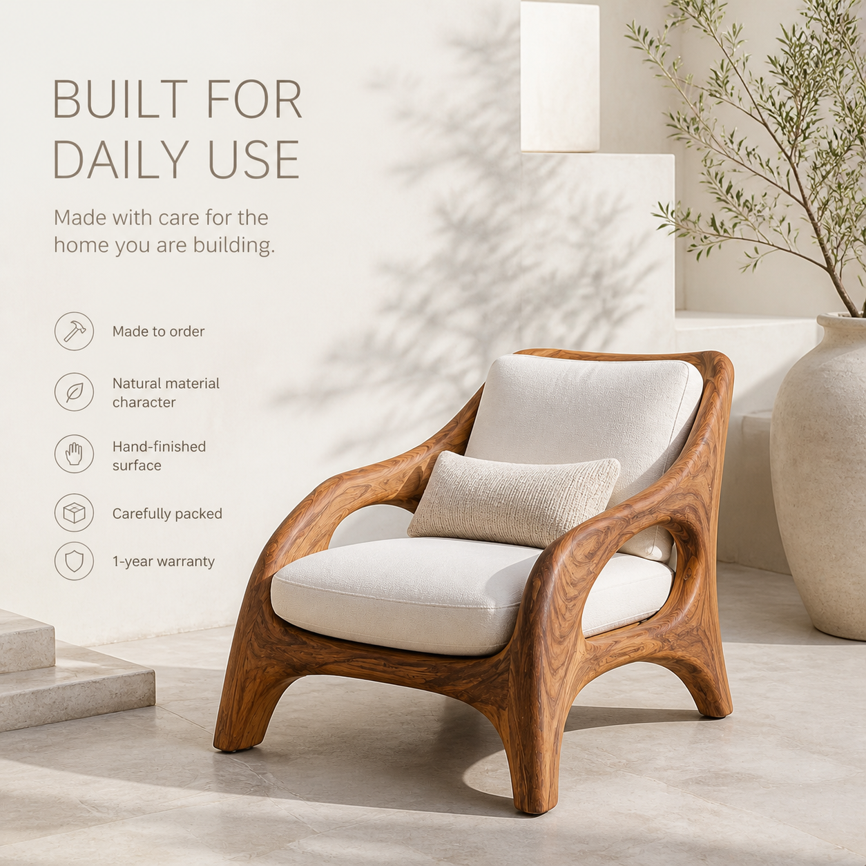 Alden Sculptural Natural Wood Lounge Chair - Design 044 - product image 09