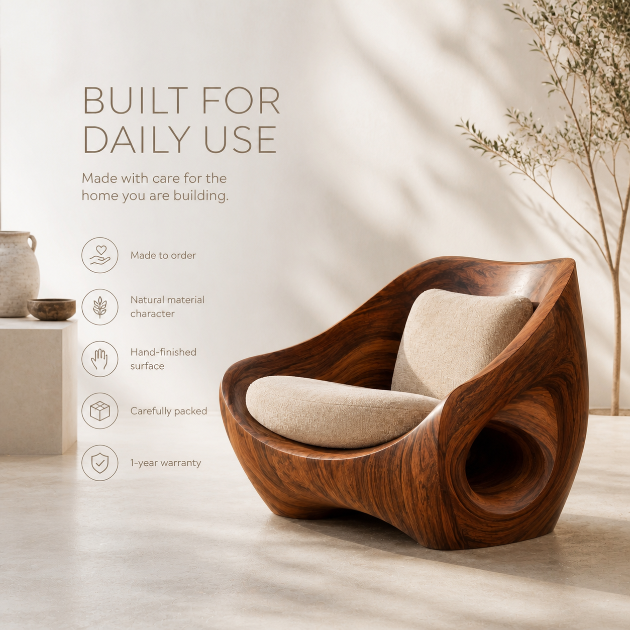 Mira Organic Natural Wood Lounge Chair - Design 045 - product image 09
