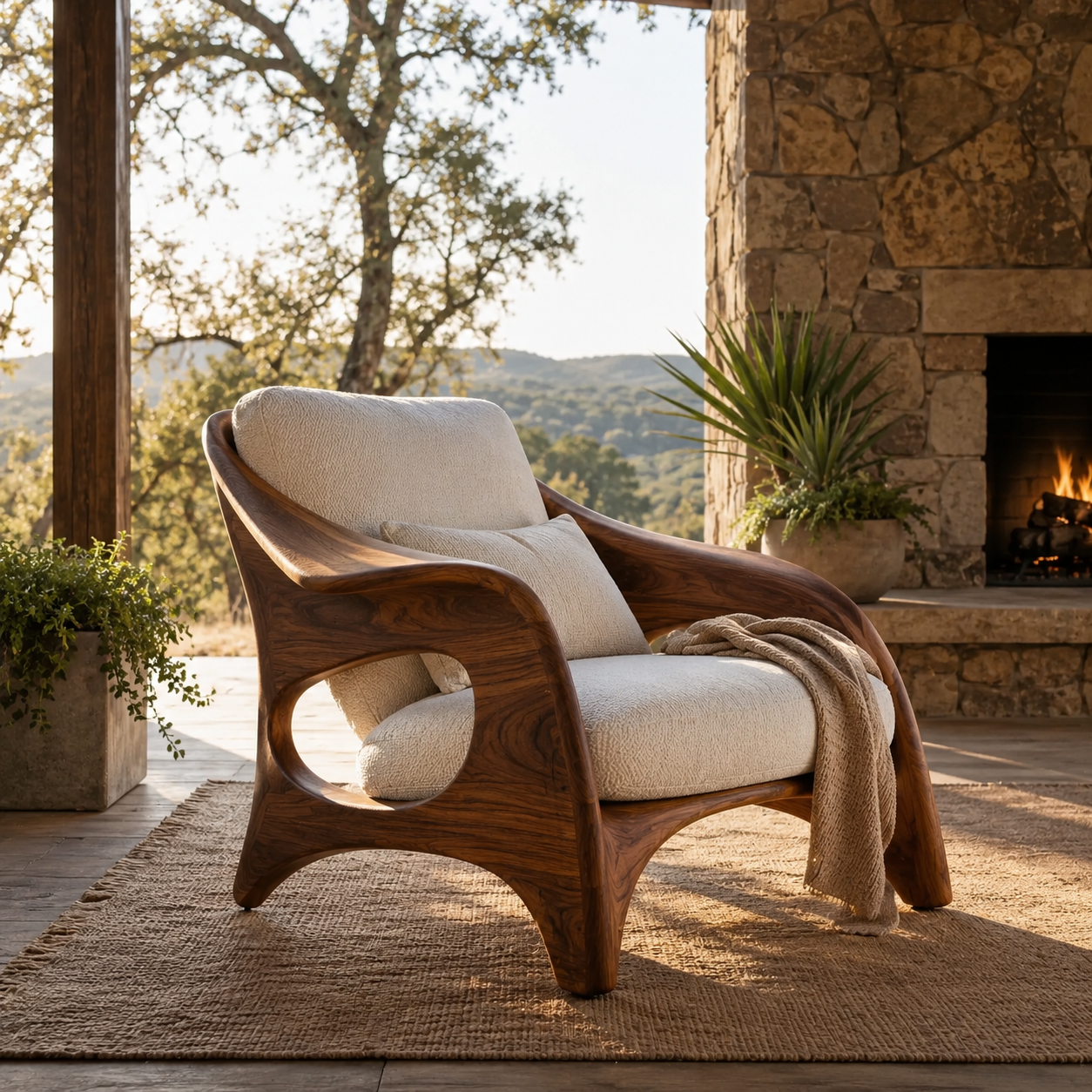 Liora Warm Natural Wood Accent Chair - Design 047 - main view