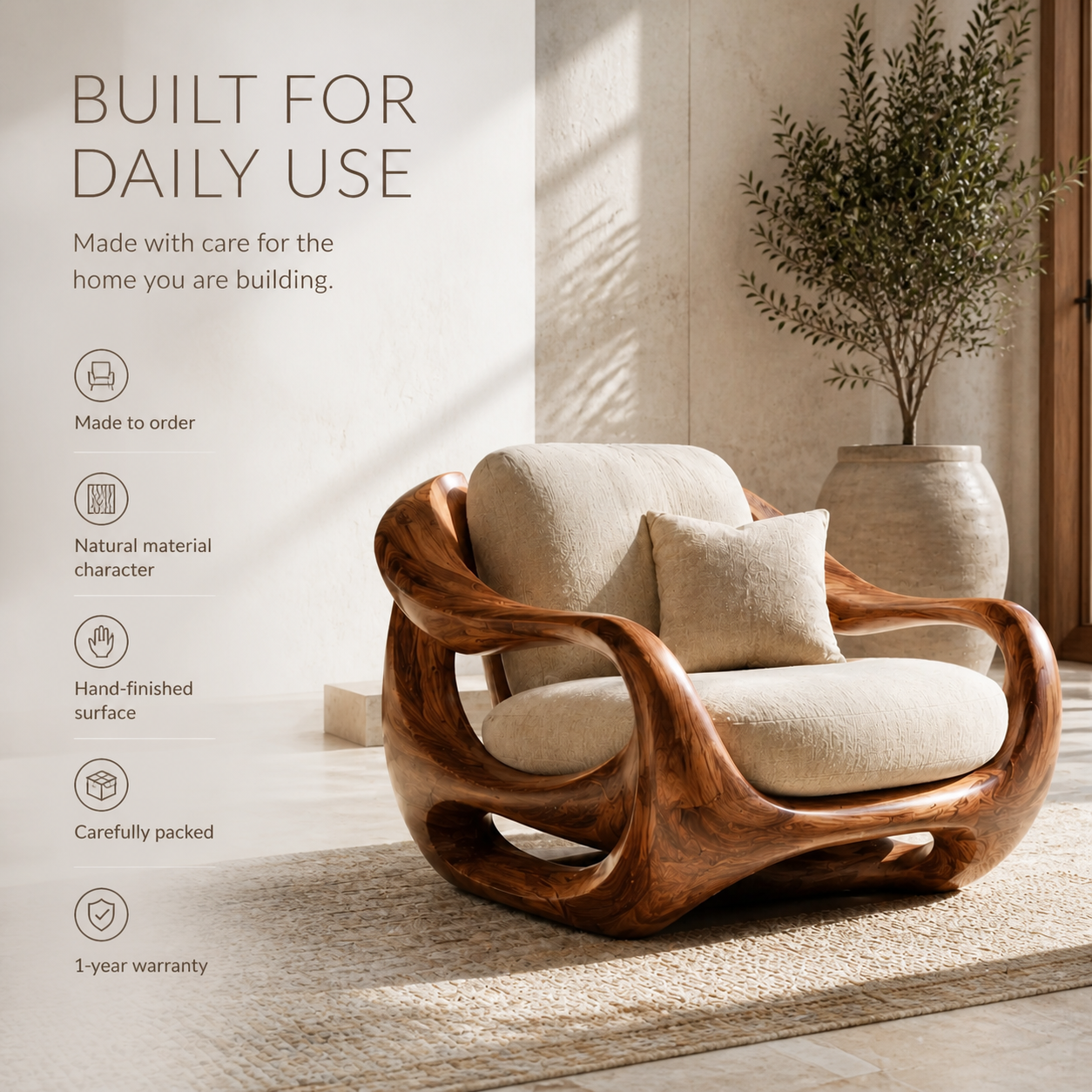 Calder Organic Modern Natural Wood Chair - Design 051 - product image 09