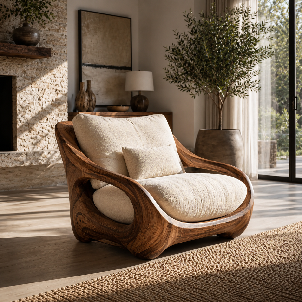 Nolan Arc Natural Wood Lounge Chair - Design 052 - main view