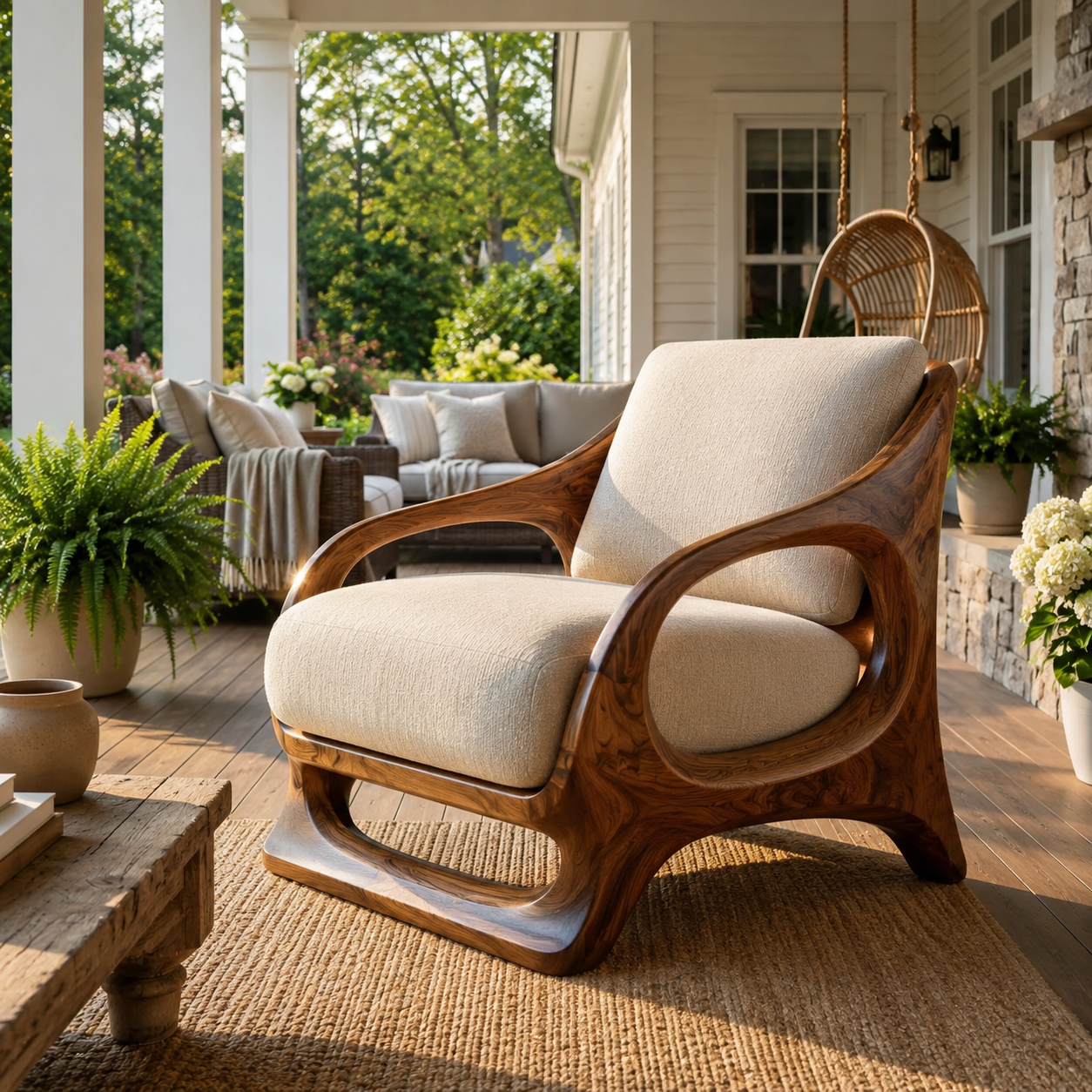 Marin Curved Natural Wood Lounge Chair - Design 054 - main view