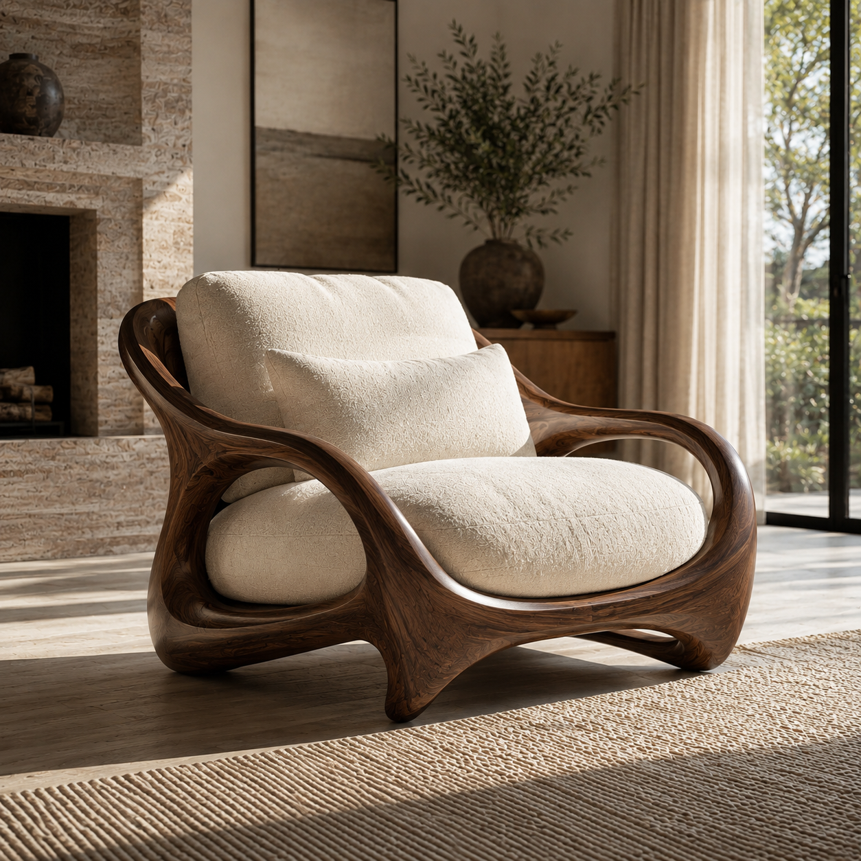 Selene Rounded Natural Wood Accent Chair - Design 055 - main view