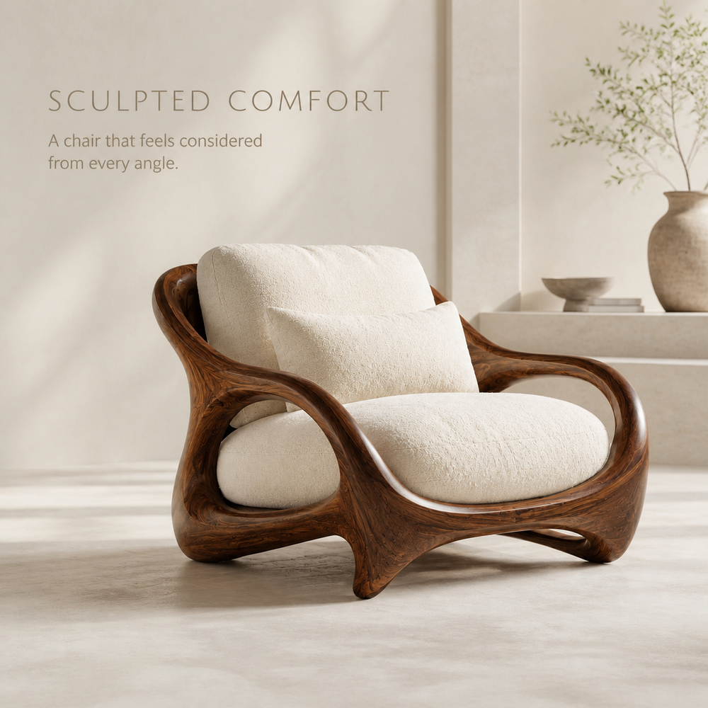Selene Rounded Natural Wood Accent Chair - Design 055 - product image 03