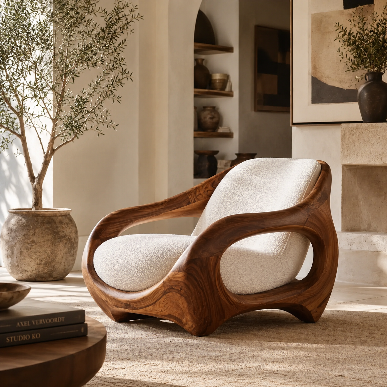 Alden Sculptural Natural Wood Lounge Chair - Design 056 - main view