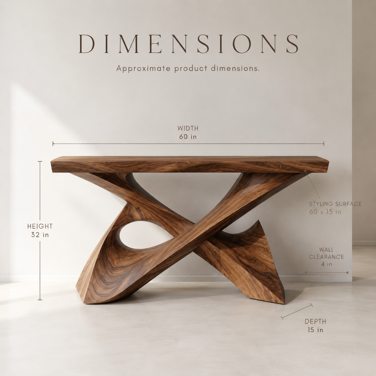 Maren Organic Wood Console Table - Dimensions
