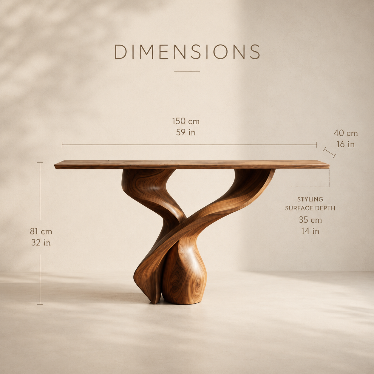 Isla Wave Base Console Table - Dimensions