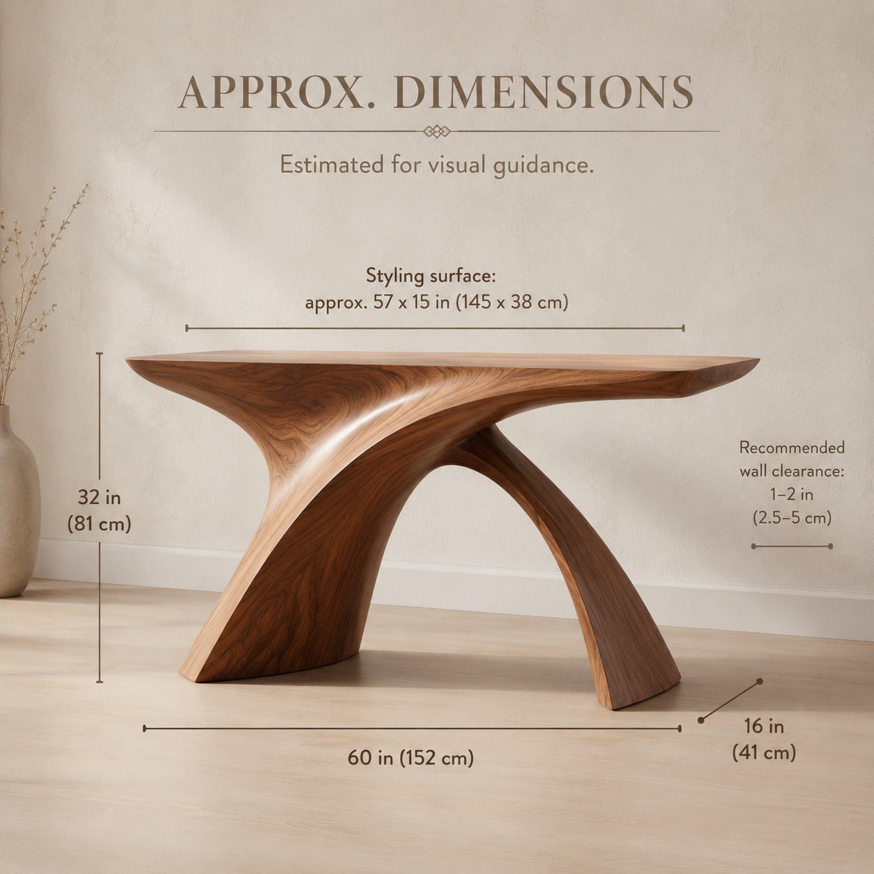 Mira Satin Wood Console Table - Dimensions