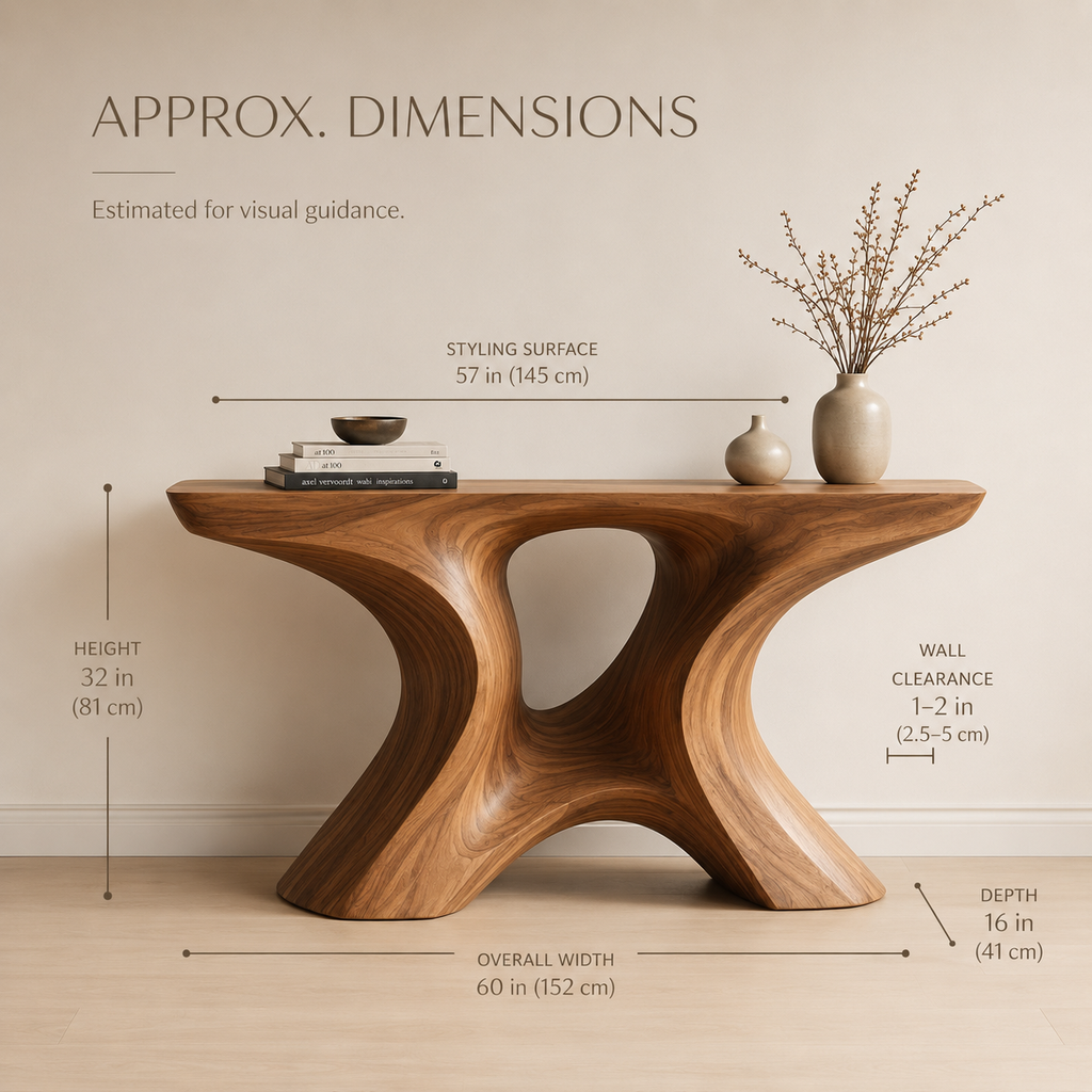 Nera Rounded Living Console Table - Dimensions