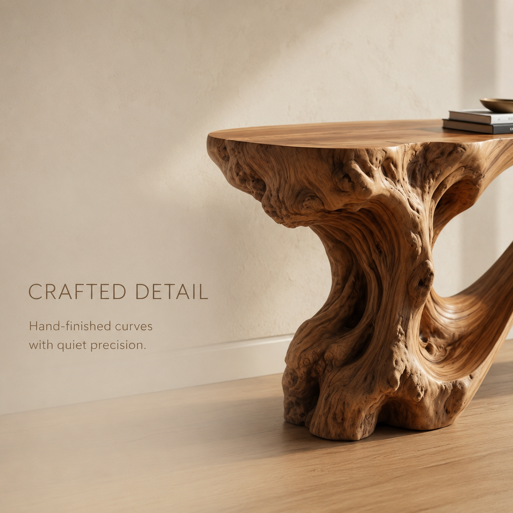 Selene Flowing Wood Console Table - product detail 10