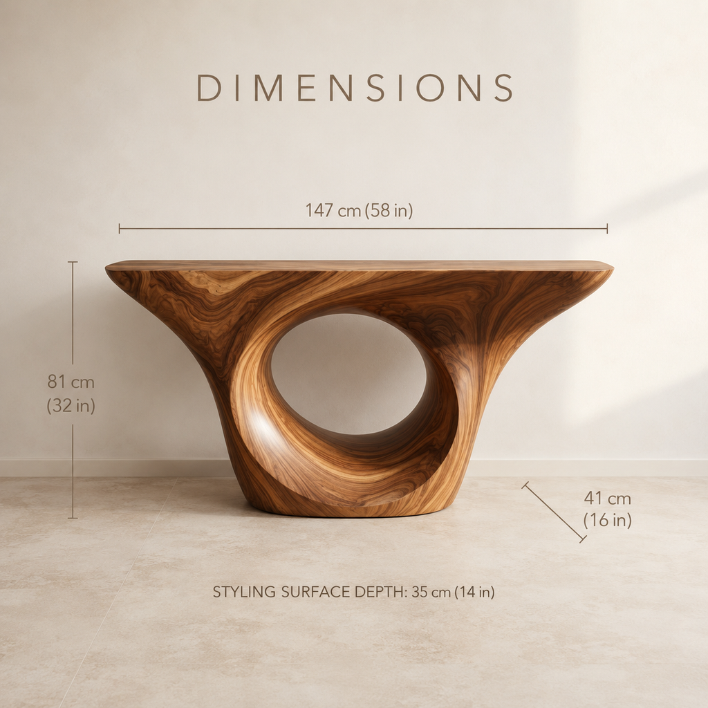 Remy Sculptural Foyer Console Table - Dimensions