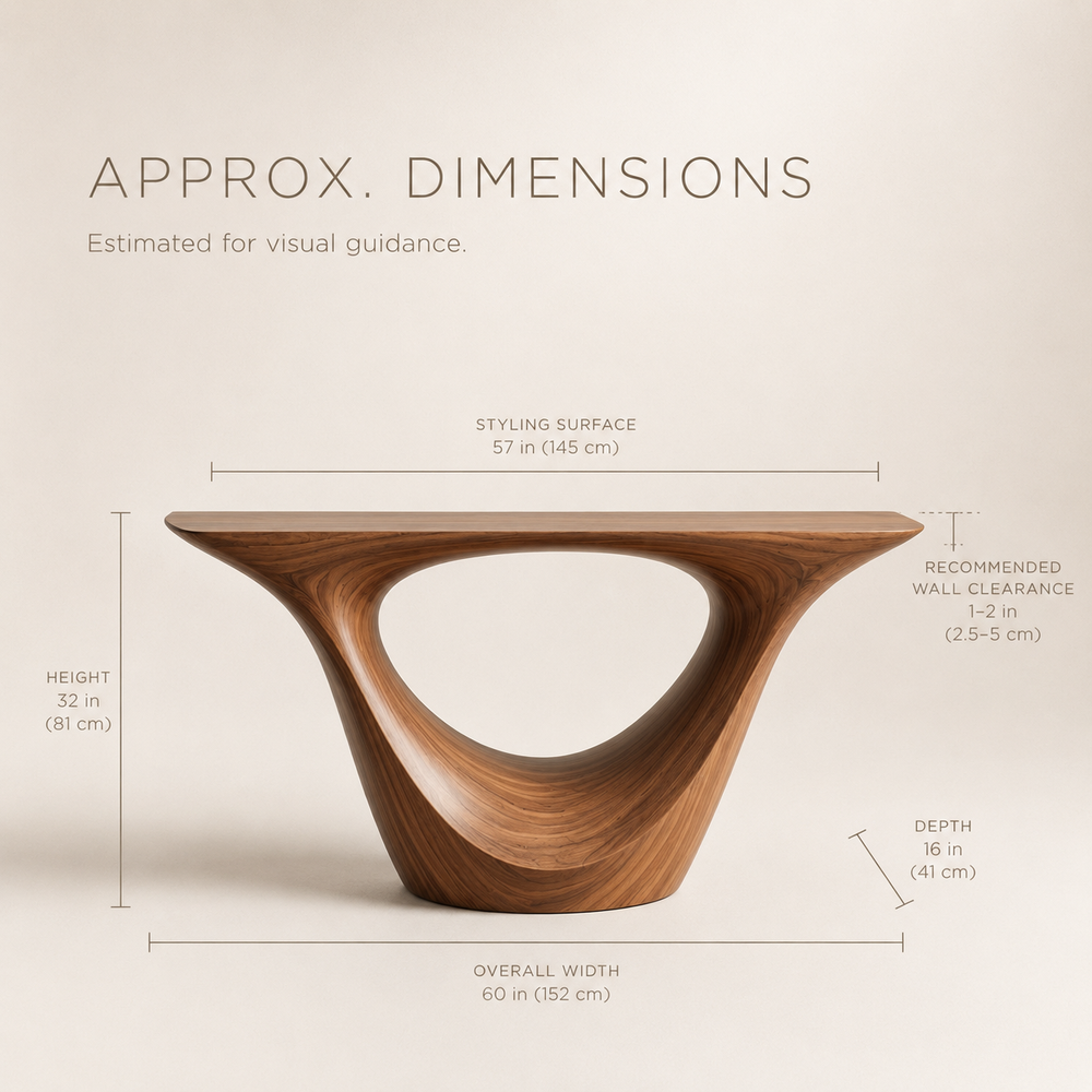 Calla Organic Walnut Console Table - Dimensions