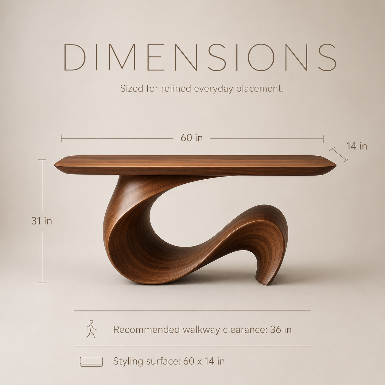 Brisa Modern Wood Console Table - Dimensions