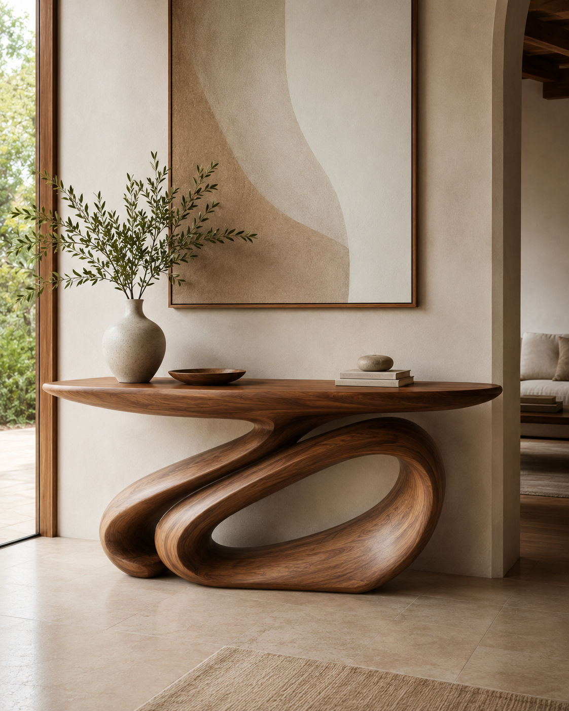 Juno Rounded Walnut Console Table - main view