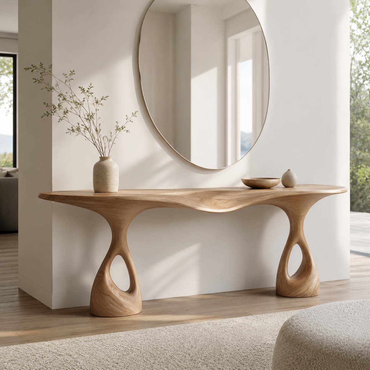 Alden Curved Wood Console Table - main view