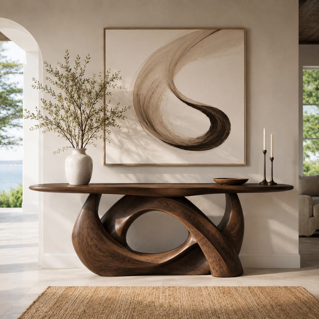 Alden Curved Wood Console Table - main view