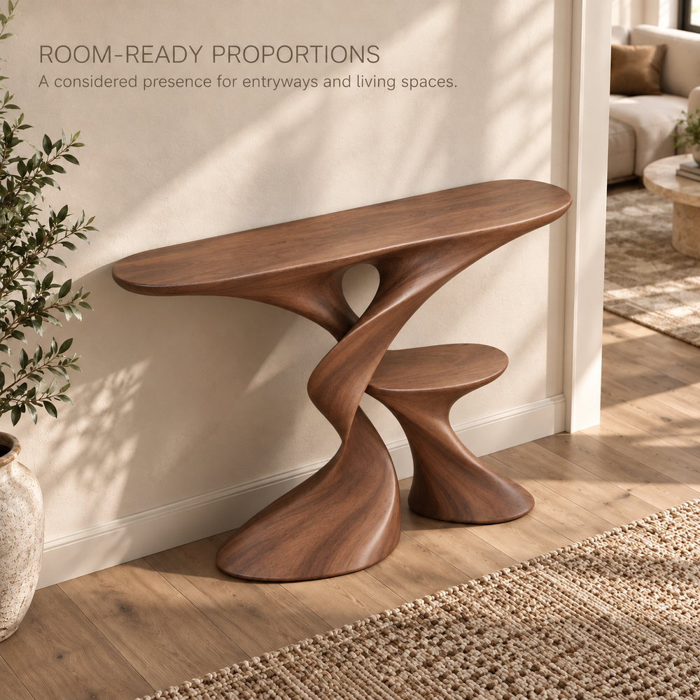 Aurelle Sculptural Solid Wood Console Table - Design 635 - product detail 3