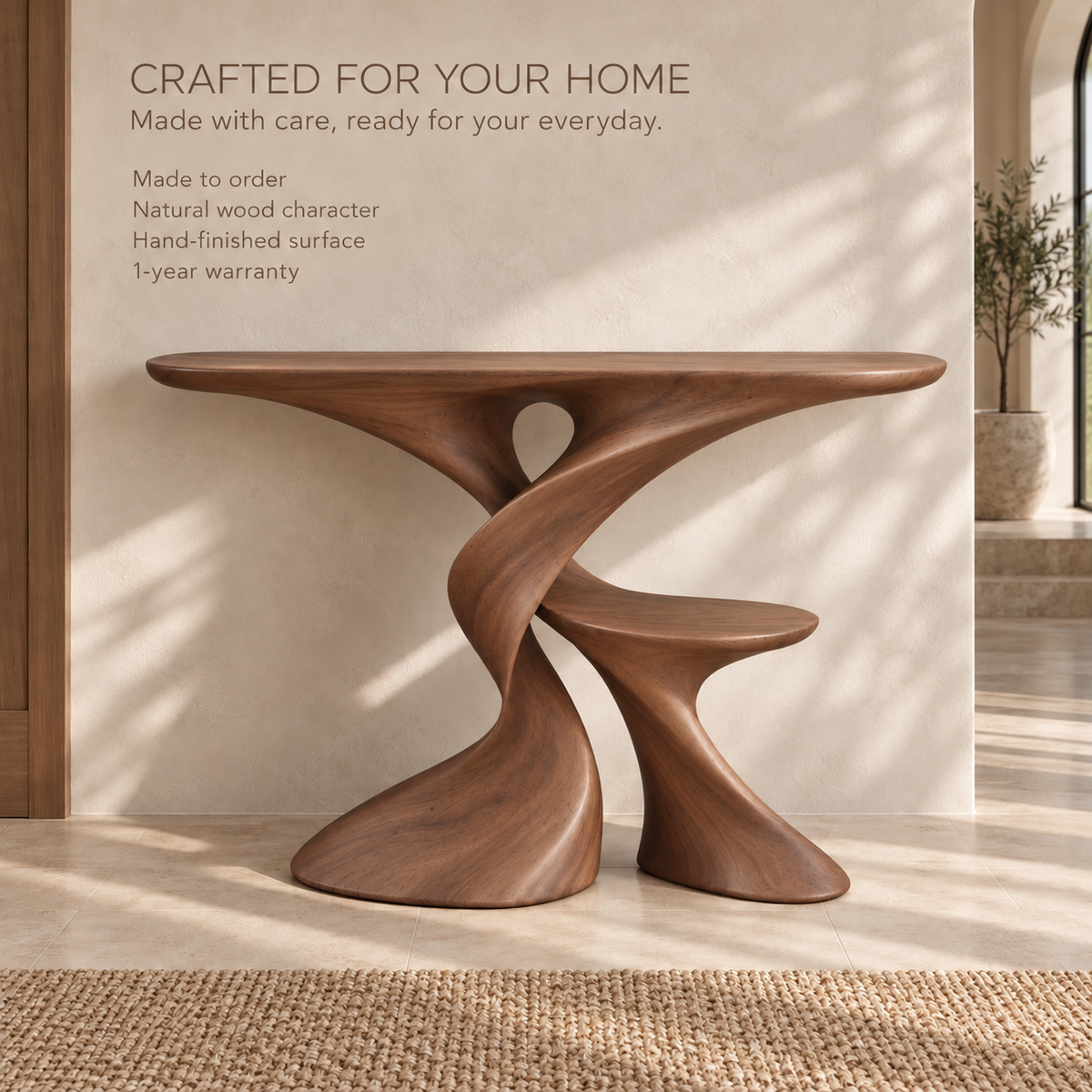 Aurelle Sculptural Solid Wood Console Table - Design 635 - product detail 8