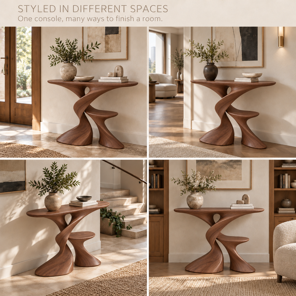 Aurelle Sculptural Solid Wood Console Table - Design 635 - product detail 9