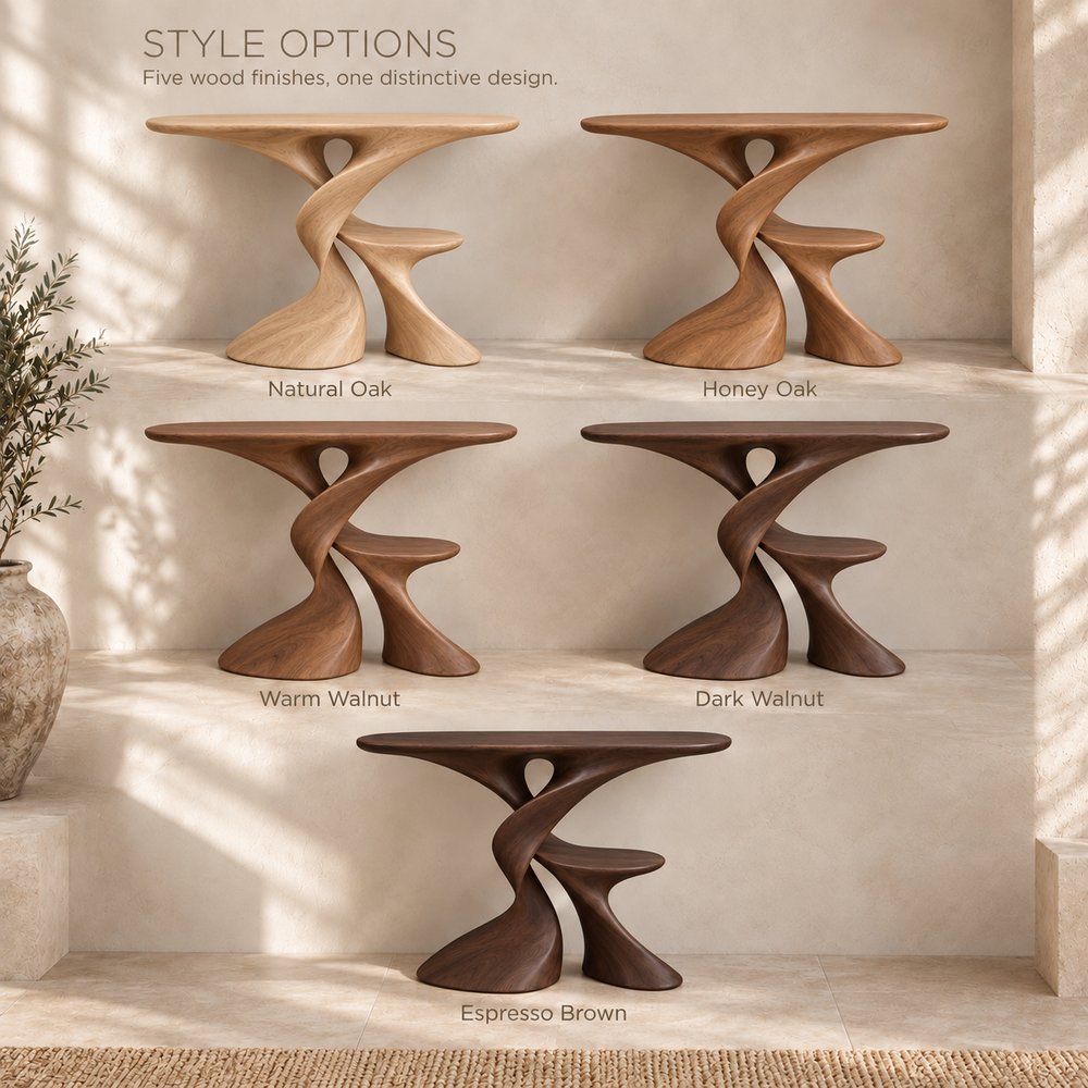 Aurelle Sculptural Solid Wood Console Table - Design 635 - wood finish options