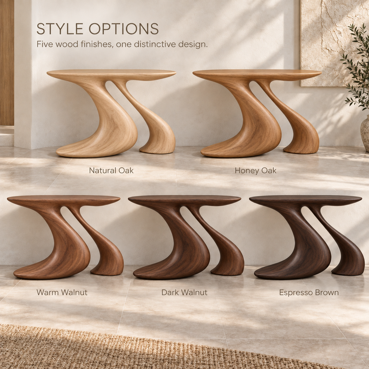 Arden Sculptural Solid Wood Console Table - Design 636 - wood finish options