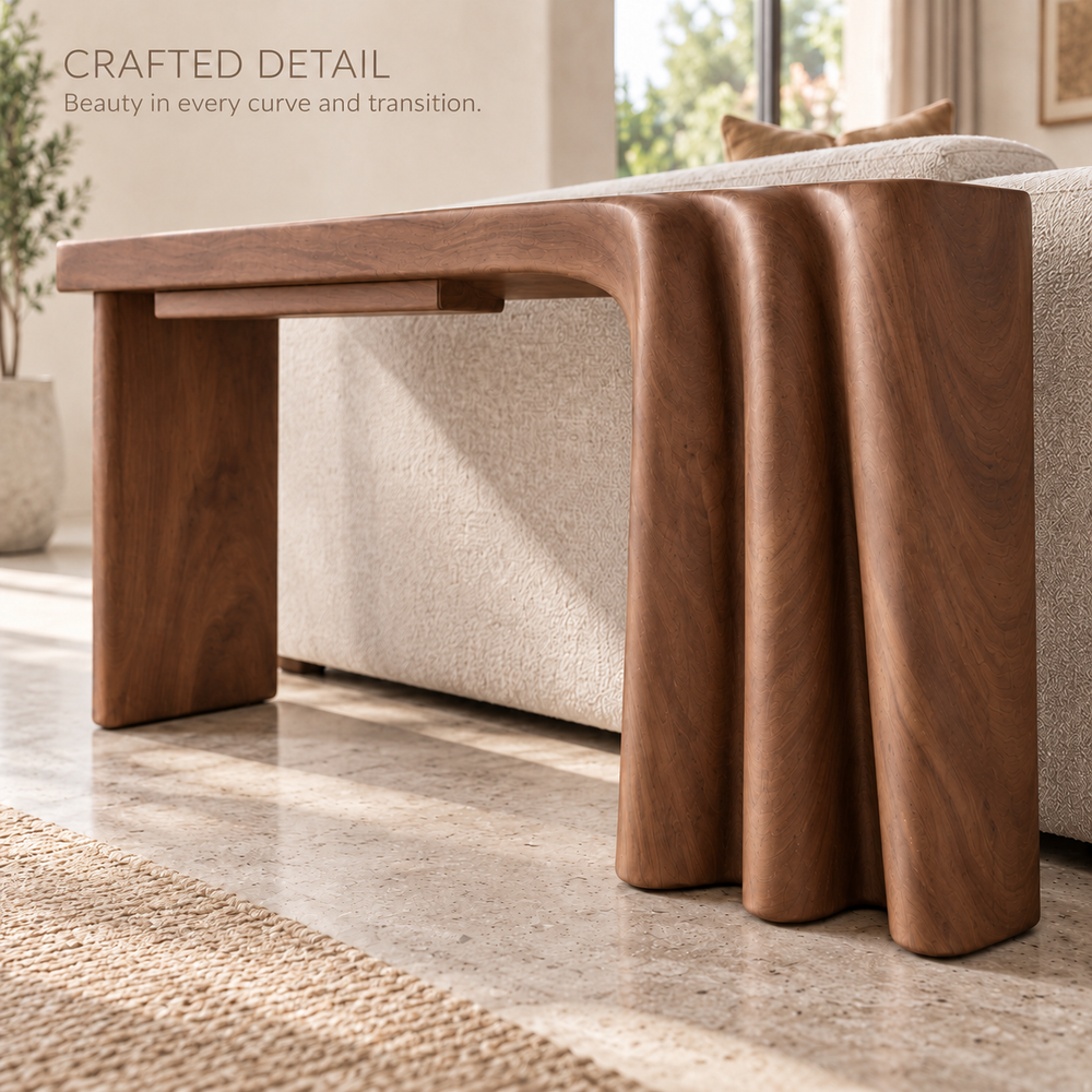 Rowan Sculptural Solid Wood Console Table - Design 638 - product detail 5