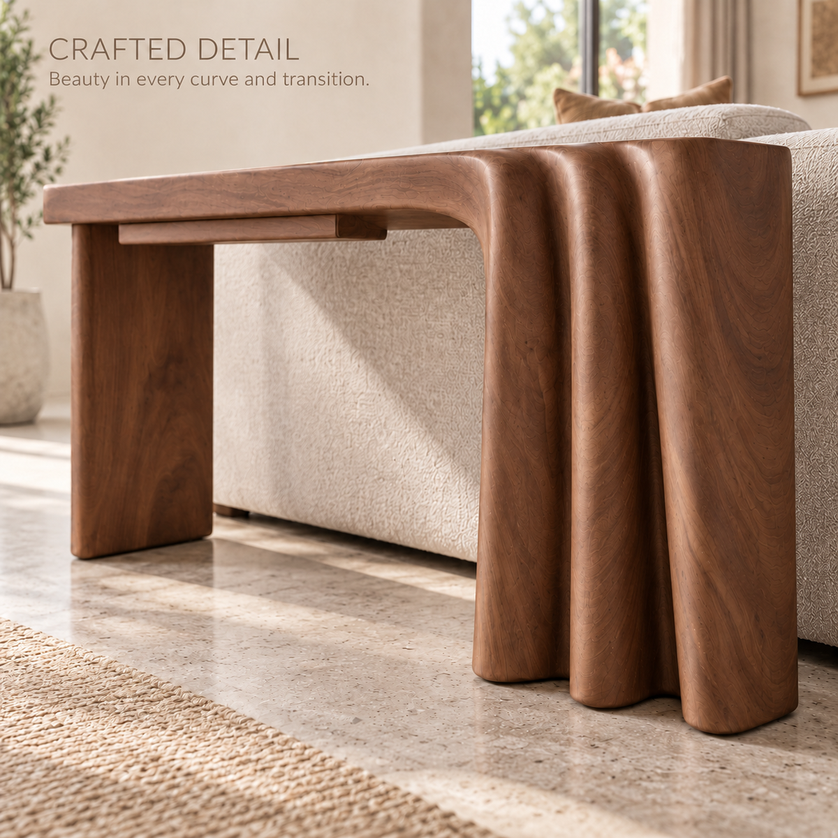 Rowan Sculptural Solid Wood Console Table - Design 638 - product detail 5