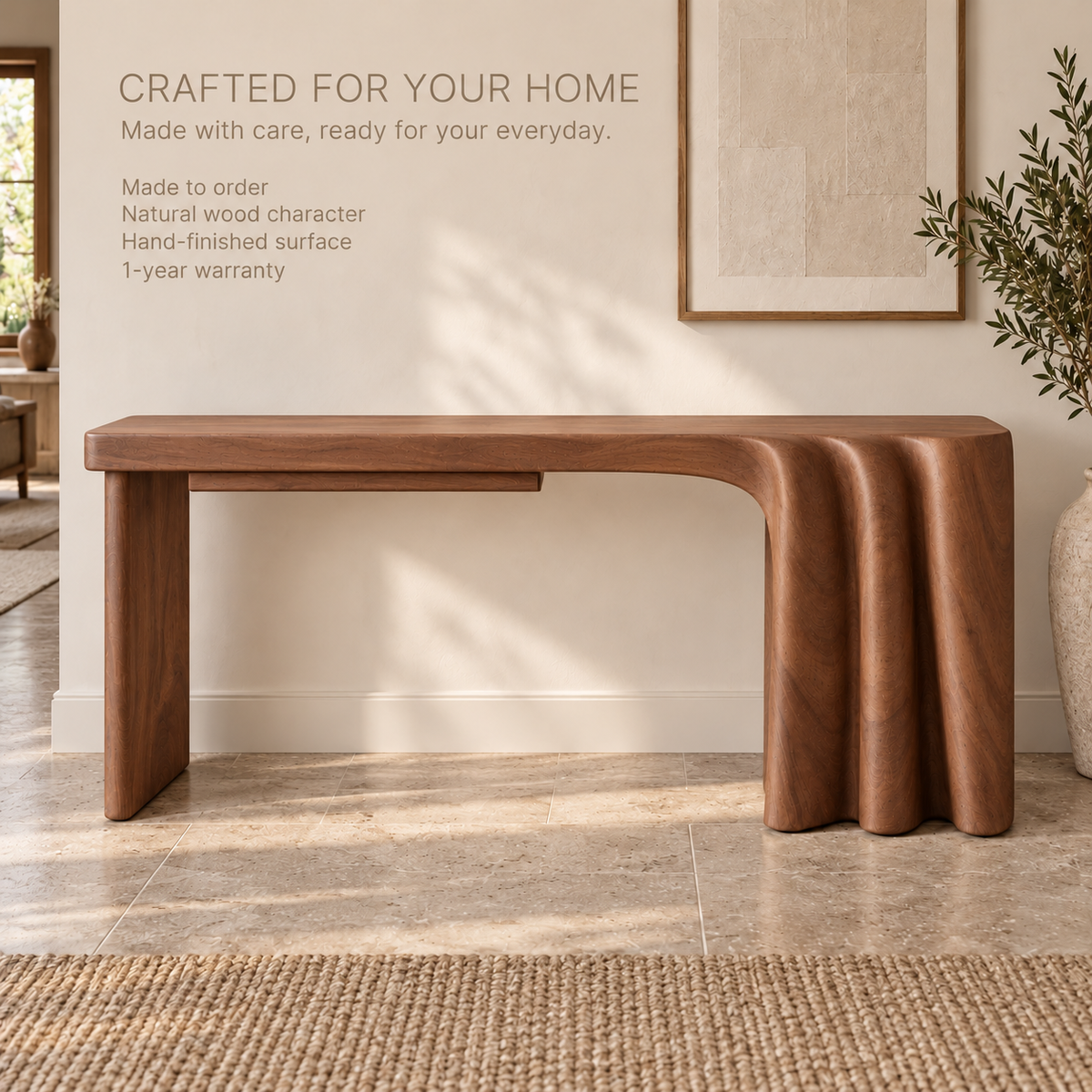 Rowan Sculptural Solid Wood Console Table - Design 638 - product detail 8