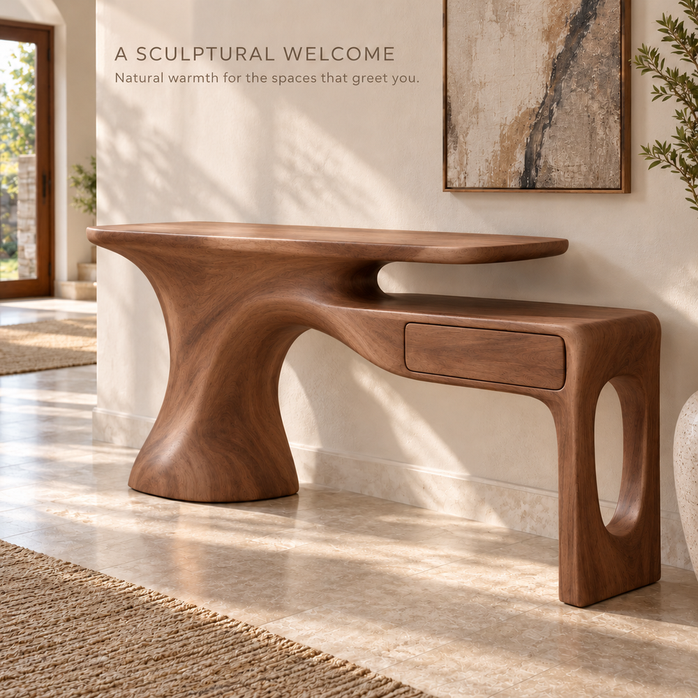Veyra Sculptural Solid Wood Console Table - Design 640 - product detail 1