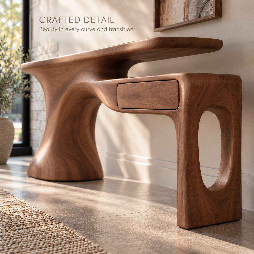Veyra Sculptural Solid Wood Console Table - Design 640 - product detail 5