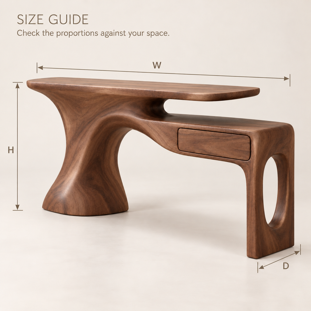 Veyra Sculptural Solid Wood Console Table - Design 640 - size guide