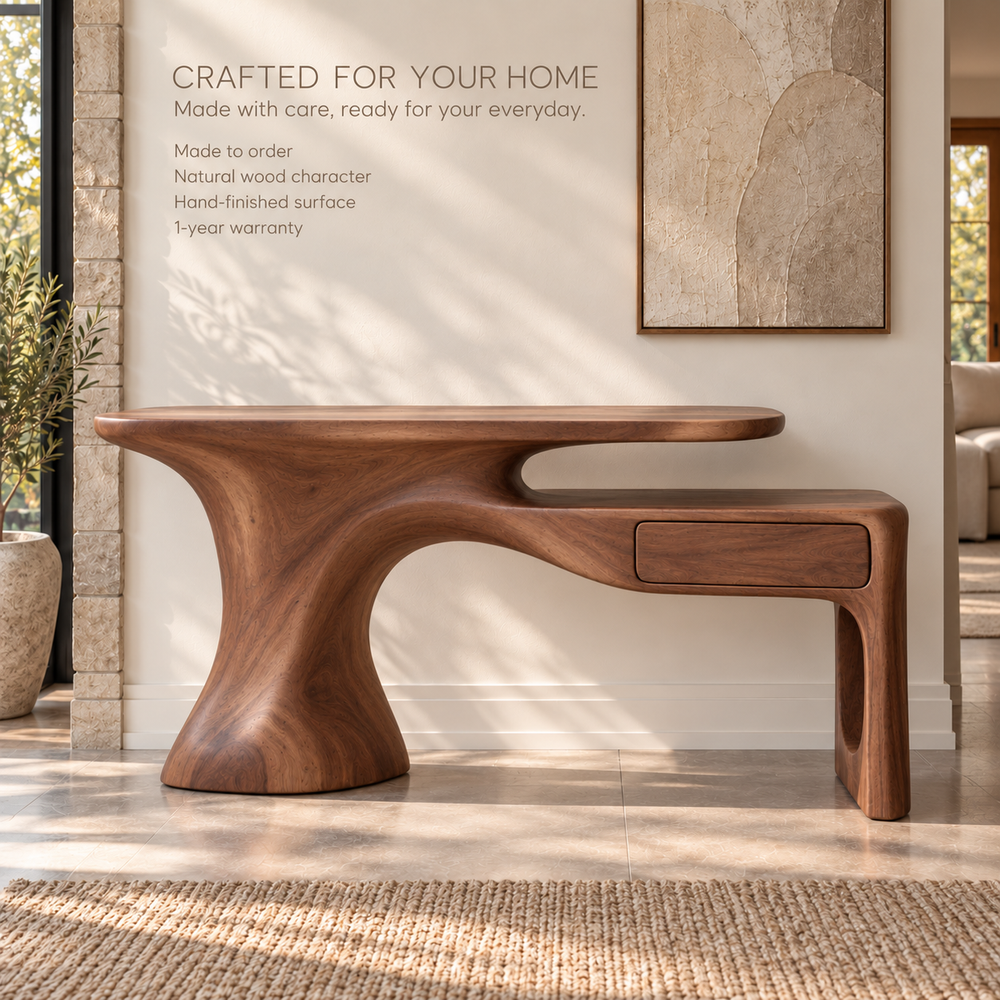 Veyra Sculptural Solid Wood Console Table - Design 640 - product detail 8