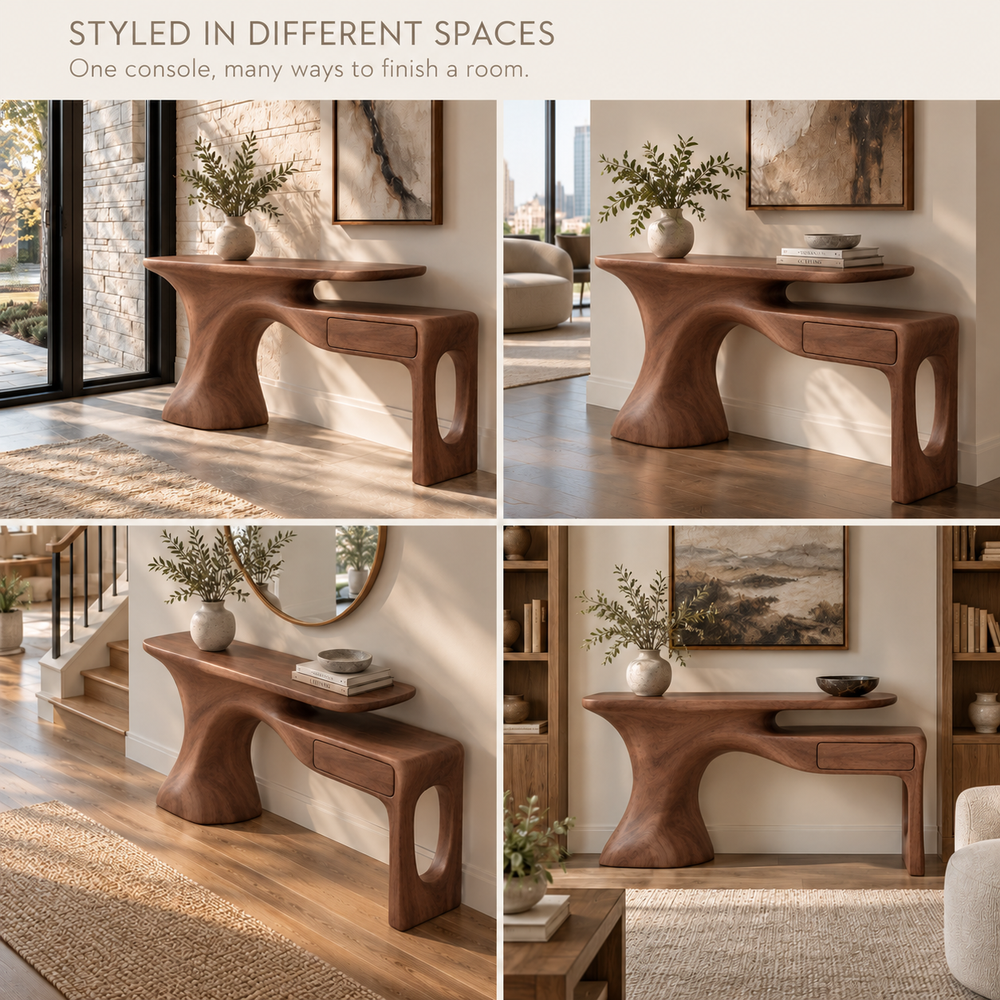 Veyra Sculptural Solid Wood Console Table - Design 640 - product detail 9