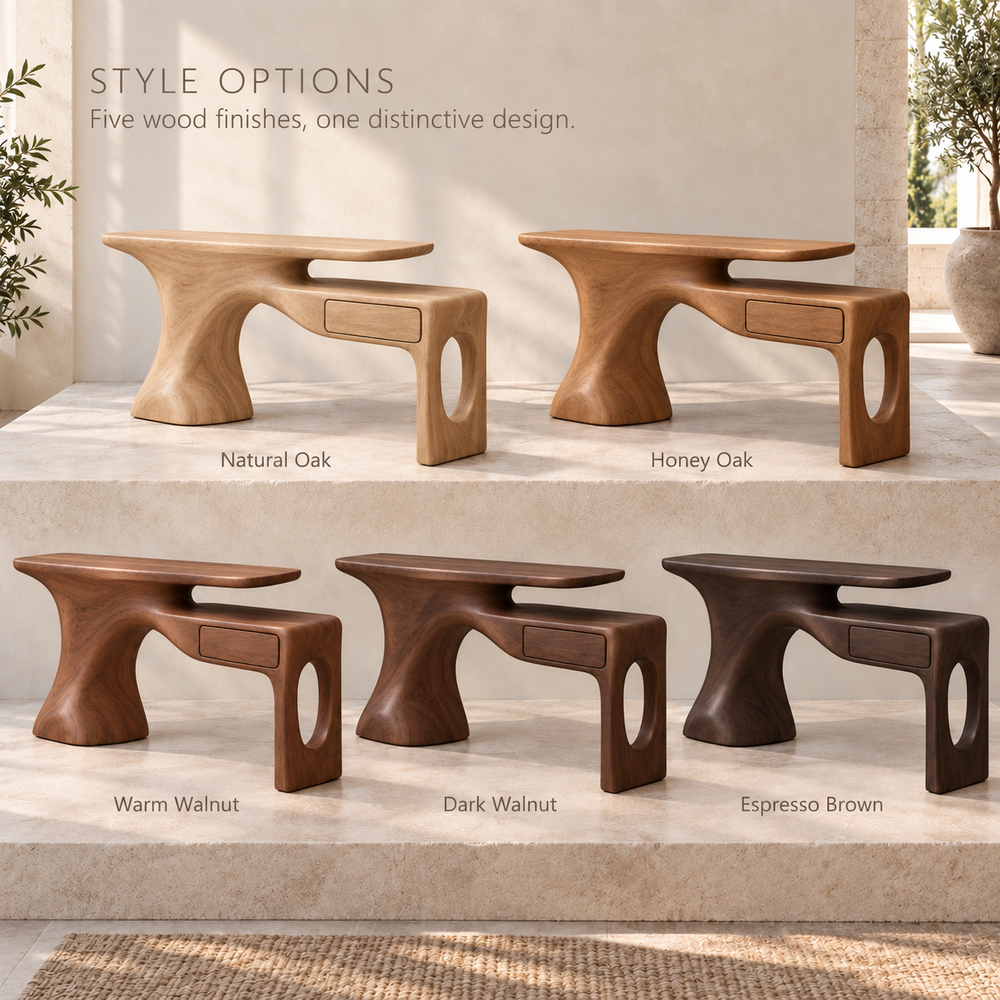 Veyra Sculptural Solid Wood Console Table - Design 640 - wood finish options